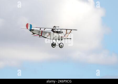 Nieuport 17 N1977 ‘G-BWMJ’ airborne at the Race Day airshow held at Shuttleworth on the 2nd October 2022 Stock Photo