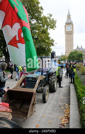 Westminster, London, UK. 15th Oct 2022.  Farmers and farmworkers protest march through London, demanding more government ambition on future food and farming policies. Credit: Matthew Chattle/Alamy Live News Stock Photo