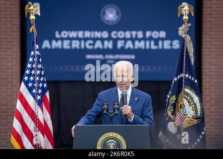 Irvine, United States. 14th Oct, 2022. U.S. President Joe Biden, delivers an address on lowering costs for American families at Irvine Valley Community College, October 14, 2022 in Irvine, California. Credit: Adam Schultz/White House Photo/Alamy Live News Stock Photo