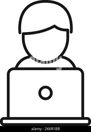 Remote laptop worker icon outline vector. Work time. Job clock Stock Vector