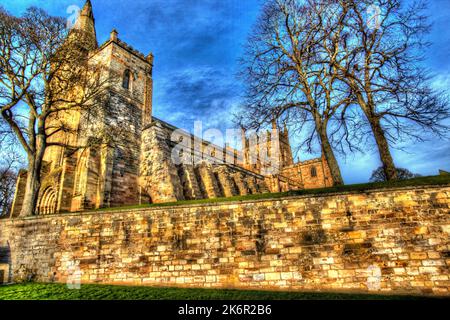 City of Dunfermline, Scotland. Artistic view of the western and southern façade of Dunfermline Abbey. Stock Photo