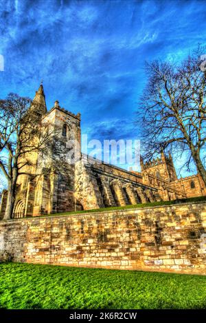 City of Dunfermline, Scotland. Artistic view of the western and southern façade of Dunfermline Abbey. Stock Photo