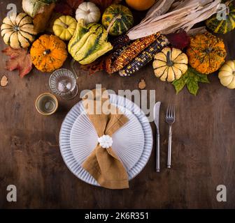 Autumn fall Thanksgiving table setting Stock Photo
