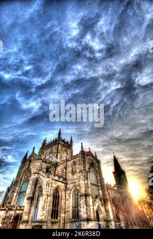 City of Dunfermline, Scotland. Artistic view of the northern façade of Dunfermline Abbey. Stock Photo