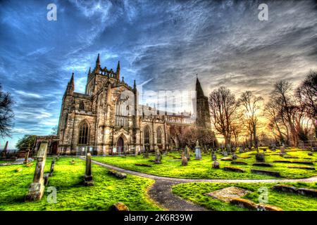 City of Dunfermline, Scotland. Artistic view of the Northern façade of Dunfermline Abbey and Palace. Stock Photo