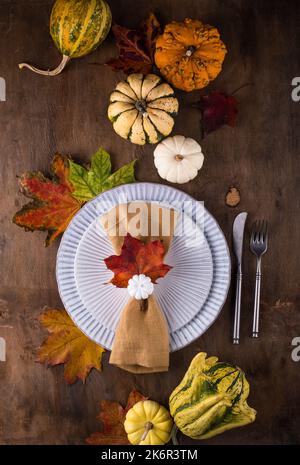 Autumn fall Thanksgiving table setting Stock Photo