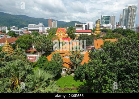 George Town, Malaysia - October 2022: Views of the Dhammikarama Burmese Buddhist Temple and Wat Chaiyamangalaram Thai Buddhist Temple in George Town Stock Photo