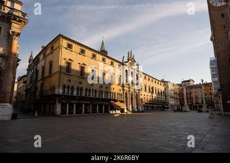 Vicenza, Italy - August 14 2022: Palazzo del Monte di Pieta Palace on the Piazza dei Signori Square Stock Photo