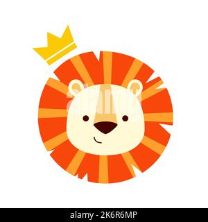 Cute lion with crown icon on white background. Pictogram, icon set illustration. Useful for website design, banner, print media, mobile apps. Stock Photo