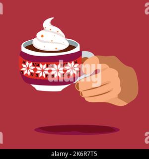 Autumn hot drinks collection. Hot chocolate, pumpkin spice coffee, cocoa with whipped cream and marshmallows, tea. Autumn holidays banner design. Vector illustration Stock Vector