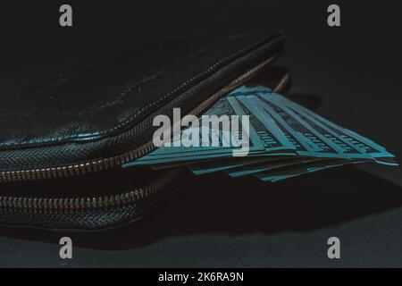 100 US dollars, 100 US dollars banknote with wallet, Wallpaper business and finance Stock Photo