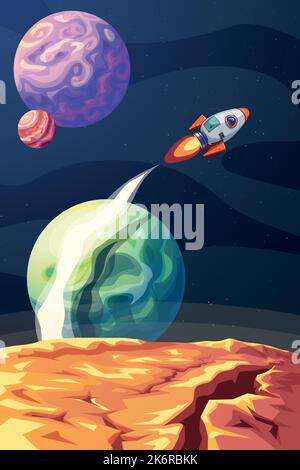 space craft exploring new worlds in space Stock Vector