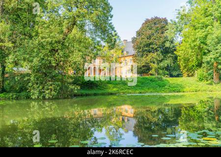 Castle Rheydt - View from Moat to Manor House , Germany, Moenchengladbach 01.09.2017 Stock Photo