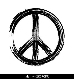 Black peace symbol painted with a brush on a white background, vector Stock Vector