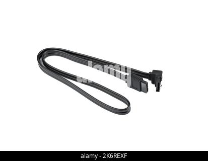 SATA cable for connecting hard drives to the motherboard in a computer or server. White background, copy space. Stock Photo