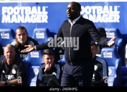 Leicester, UK. 15th October 2022.  Patrick Vieira manager of Crystal Palace during the Premier League match at the King Power Stadium, Leicester. Picture credit should read: Darren Staples / Sportimage Credit: Sportimage/Alamy Live News Stock Photo