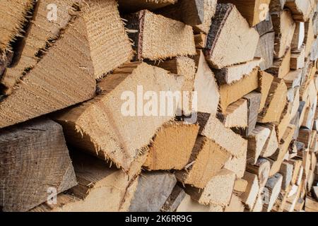 screen-filling close-up of logs of firewood Stock Photo