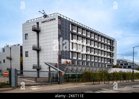 Exterior view of the positive energy building of Sopra Steria, a French digital services company and digital transformation consulting firm Stock Photo