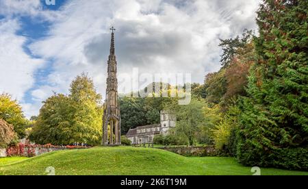 Bristol High Cross moved to Stourhead in 1765 with medieval St Peters church taken in Stourton, Wiltshire, UK on 15 October 2022 Stock Photo