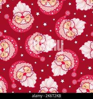 Seamless pattern with faces of Santa Claus. Vector Stock Vector