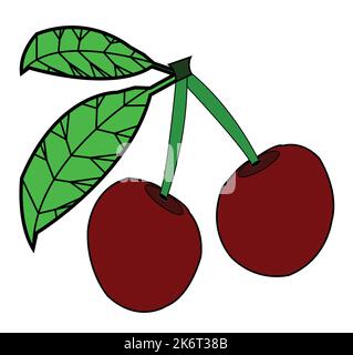 Colorful cherry with two leaf vector design.Best graphic resources illustration. vector graphic design for icons and symbols and logo designing Stock Vector