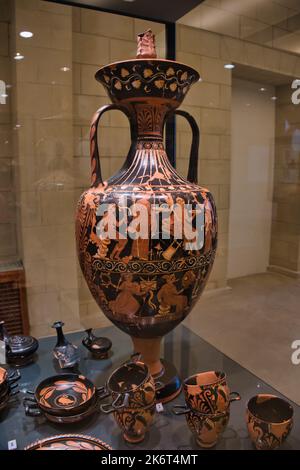 Beautiful ancient greek style bowls at the archaeological museum Ridola in Matera Stock Photo