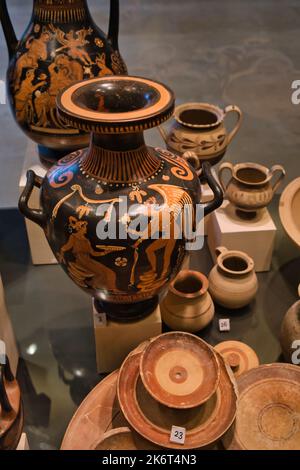 Beautiful ancient greek style bowls at the archaeological museum Ridola in Matera Stock Photo