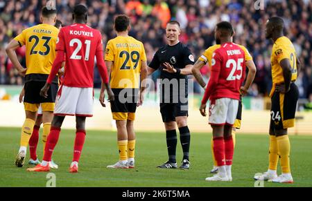 Wolverhampton, UK. 15th October 2022. Referee Thomas Bramall during the Premier League match at Molineux, Wolverhampton. Credit: Sportimage/Alamy Live News Stock Photo