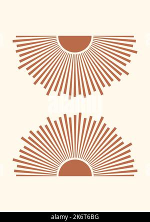 Retro sun print boho minimalist printable wall art. Stock Vector
