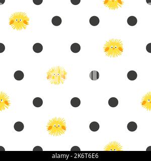 Seamless polka dot pattern with cute little chickens. Stock Vector