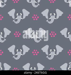 Vector seamless pattern with cartoon elephant heads. Baby print, kids design Stock Vector