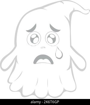 Vector illustration of a cartoon ghost with a sad expression, crying and with a tear falling from one of his eyes Stock Vector
