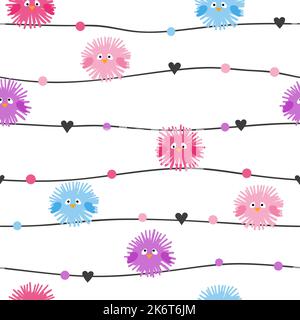 Colorful abstract birds on wires seamless pattern for kids. Stock Vector