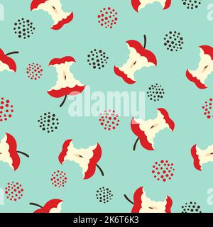 Seamless apple core pattern. Vector illustration. Eaten or bitten fruit background. Stock Vector