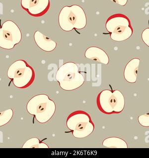Seamless red apple pattern.  Vector fruit background. Stock Vector