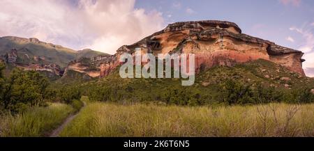 Mushroom Rock at sunset in the Golden Gate Highlands National Park. This is a nature reserve near the popular town of Clarens in the Free State, South Stock Photo