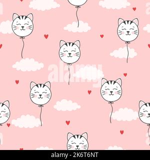 Seamless cat balloons pattern. Baby print Stock Vector
