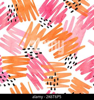 Seamless abstract pattern with pink and orange watercolor brush strokes. Stock Vector