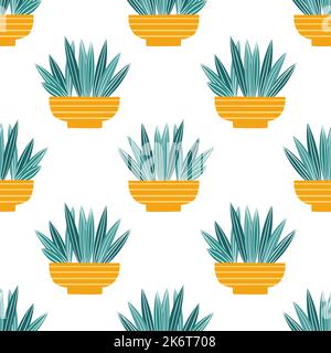 Seamless pattern with plants in pots. Vector interior illustration with houseplants Stock Vector