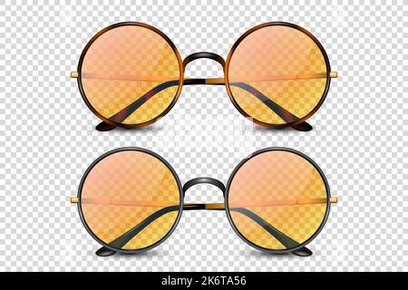 Vector 3d Realistic Leopard, Black Round Frame Glasses Set with Orange Transparent Glass Isolated, Eyeglasses for Women and Men, Accessory. Optics Stock Vector