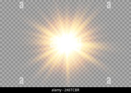 Vector transparent golden sunlight special lens flare light effect. sun glare on the front lens. Vector blur in bright light. Decor element. Stock Vector