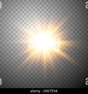Vector transparent golden sunlight special lens flare light effect. sun glare on the front lens. Vector blur in bright light. Decor element. Stock Vector