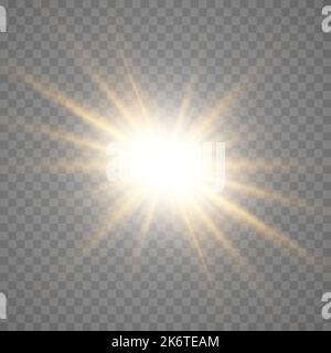 Vector transparent golden sunlight special lens flare light effect. sun glare on the front lens. Vector blur in bright light. Decor element. Stock Vector