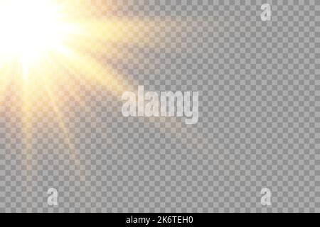 Vector transparent golden sunlight special lens flare light effect. sun glare on the front lens. Vector blur in bright light. Decor element. Stock Vector