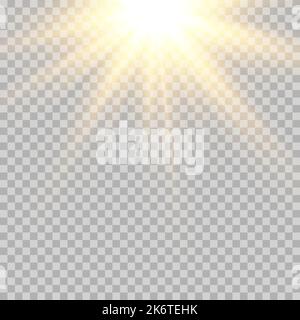 Vector transparent golden sunlight special lens flare light effect. sun glare on the front lens. Vector blur in bright light. Decor element. Stock Vector