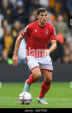 Remo Freuler #23 of Nottingham Forest during the Premier League match Wolverhampton Wanderers vs Nottingham Forest at Molineux, Wolverhampton, United Kingdom, 15th October 2022  (Photo by Mike Jones/News Images) Stock Photo