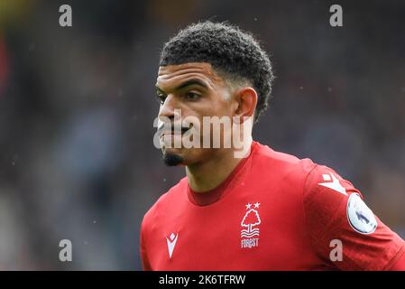 Wolverhampton, UK. 15th Oct, 2022. Morgan Gibbs-White #10 of Nottingham Forest during the Premier League match Wolverhampton Wanderers vs Nottingham Forest at Molineux, Wolverhampton, United Kingdom, 15th October 2022 (Photo by Mike Jones/News Images) in Wolverhampton, United Kingdom on 10/15/2022. (Photo by Mike Jones/News Images/Sipa USA) Credit: Sipa USA/Alamy Live News Stock Photo