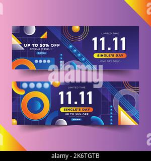 gradient 11 11 shopping day sale banners set vector design illustration Stock Vector