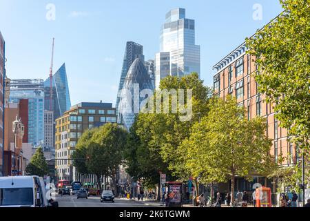 Financial District buildings from Whitechapel Road, Whitechapel, The London Borough of Tower Hamlets, Greater London, England, United Kingdom Stock Photo