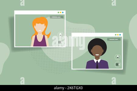 People in meeting by video conference working from home. Business discussion, web chatting, online meeting friends in video call. Group of people talk Stock Vector